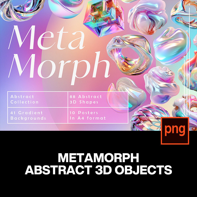 3d科幻立体抽象艺术全息糖果色金属虹彩几何图形png免抠图片素材