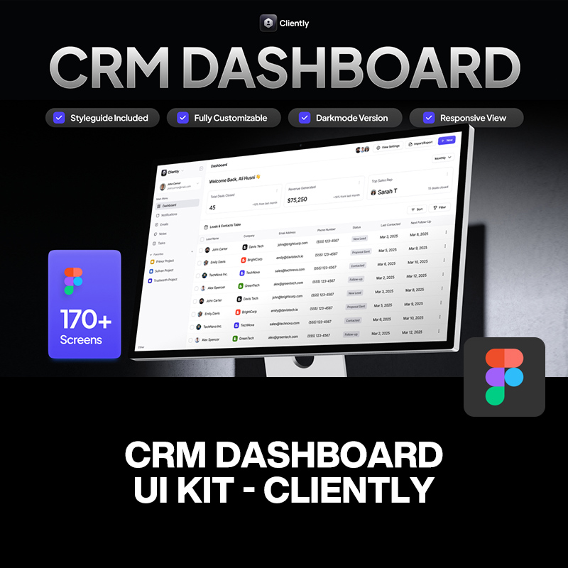 170屏专业时尚CRM客户关系后台操作管理系统仪表板ui界面设计模板