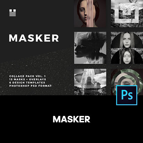 Masker 15款面部头像艺术现代抽象社交媒体界面模版 psd智能图层