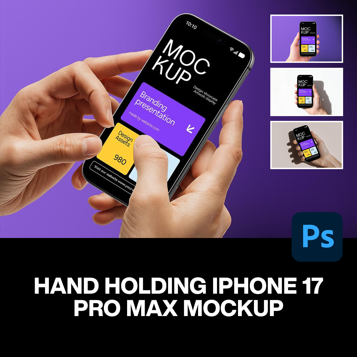 5款手持iPhone 17苹果手机App应用UI设计作品展示效果图ps样机