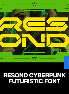 Resond未来科幻机能赛博朋克潮牌电竞游戏海报封面标题英文字体包