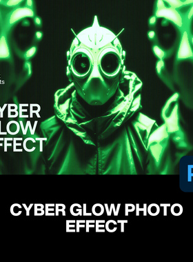 复古未来主义科幻赛博朋克发光霓虹CRT扫描线科技人像ps特效样机