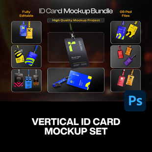 8款工业风工作证ID门禁卡通行证吊牌胸卡设计展示效果图ps样机