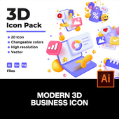 20款 3D立体卡通商务金融交易数字钱包社交网络电商icon图标ai素材