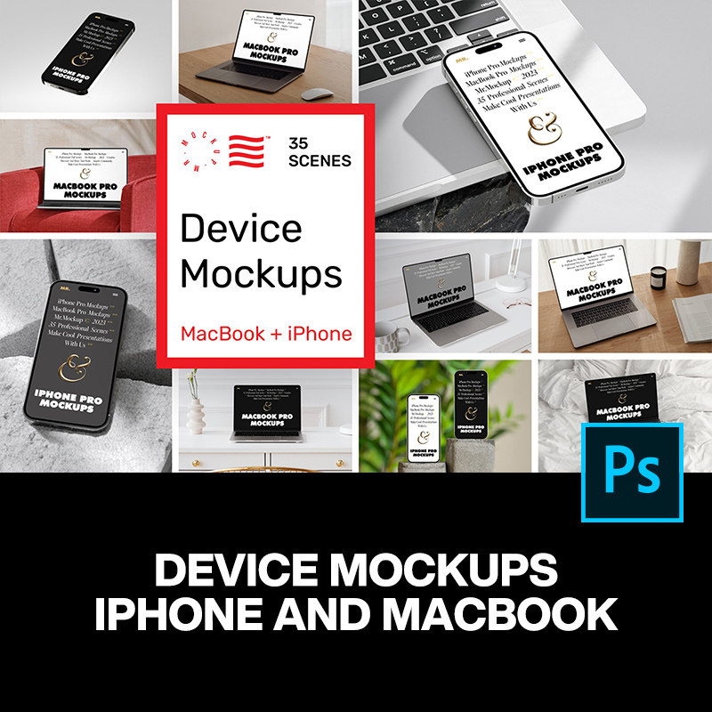 33款iPhone 15手机Macbook笔记本电脑ps样机素材实拍展示效果图