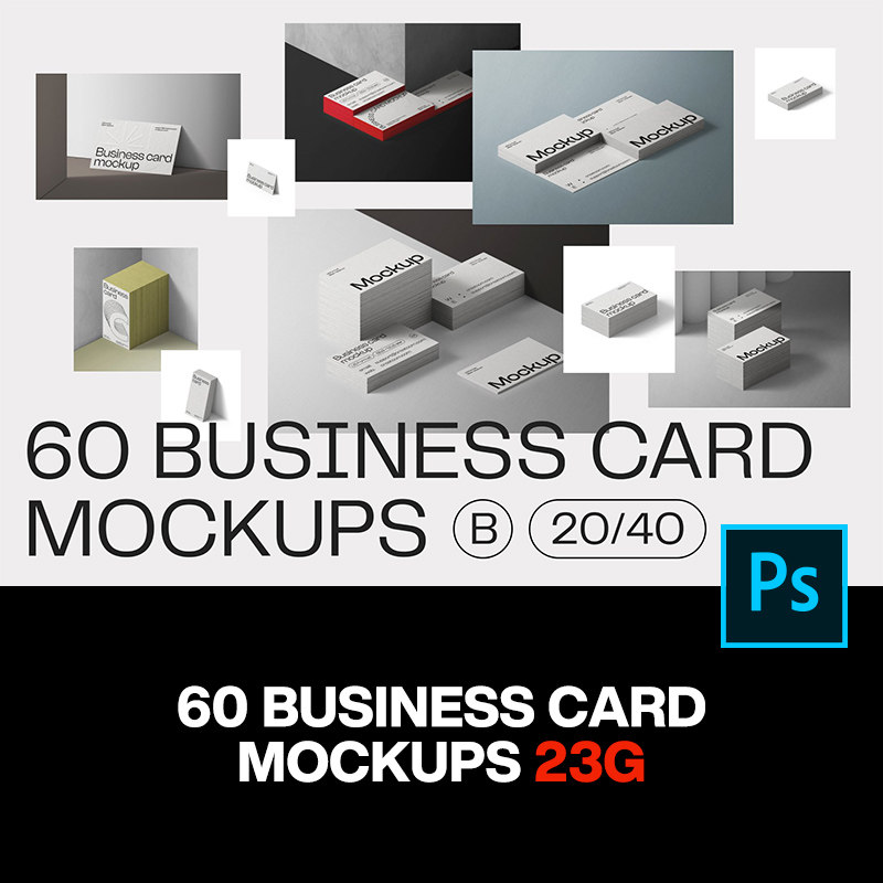 60款侘寂风质感商业名片卡片vi设计作品贴图ps样机素材展示效果