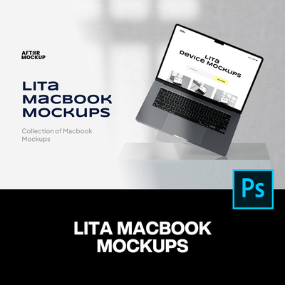 6款极简水泥工业风Macbook笔记本电脑ui设计作品ps样机展示效果图