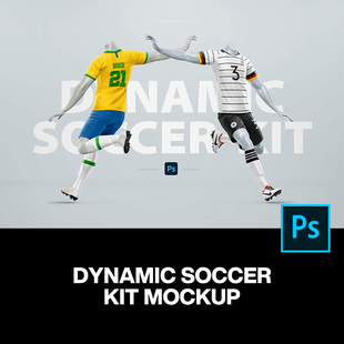 2款3D足球运动服套装短袖球衣队服设计ps样机素材模特展示效果图
