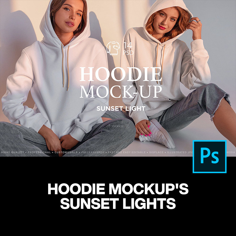 14款网红女模特上衣连帽卫衣服装图案设计贴图ps样机素材展示模板