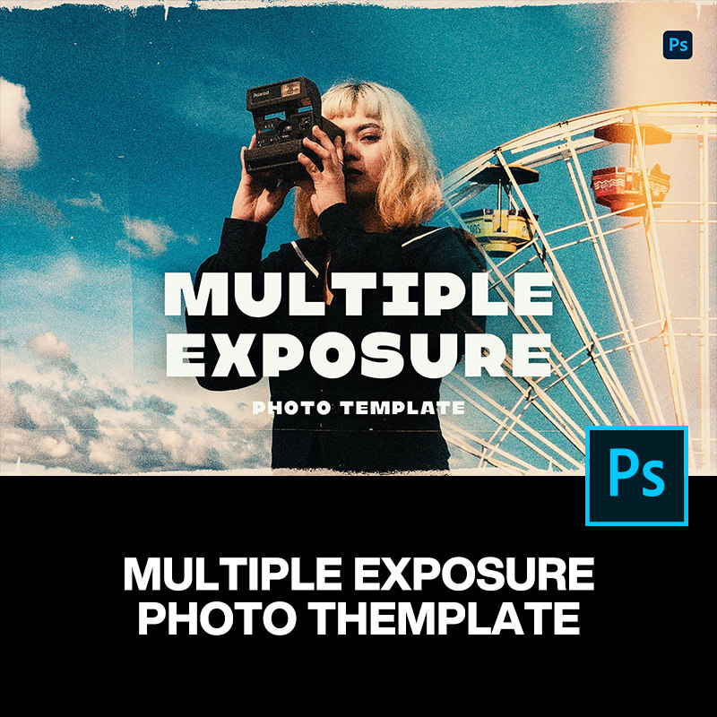 4款复古胶片多重曝光颗粒漏光摄影作品滤镜特效ps样机素材模板