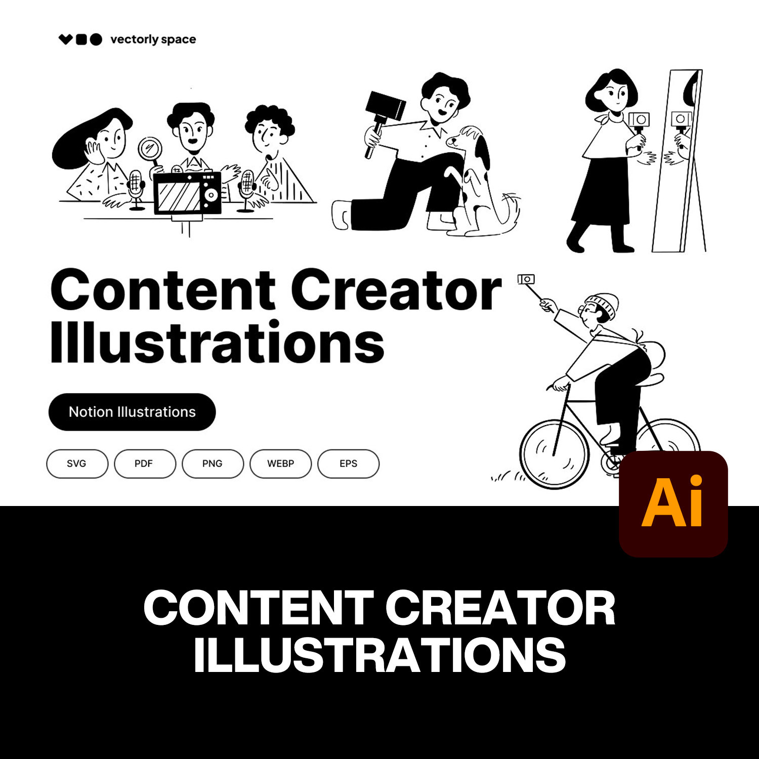 25款现代极简趣味直播记录生活主播人物漫画插图ai矢量设计素材