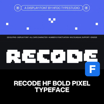 Recode潮流复古8位像素低保真故障风海报标题装饰艺术英文字体包