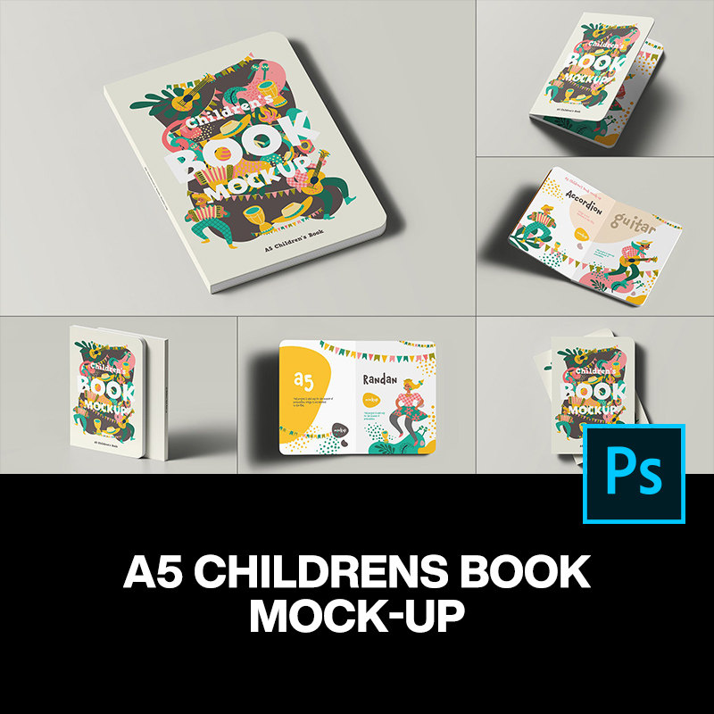 8款a5童话绘本手账笔记本封面内页设计贴图ps样机素材展示效果