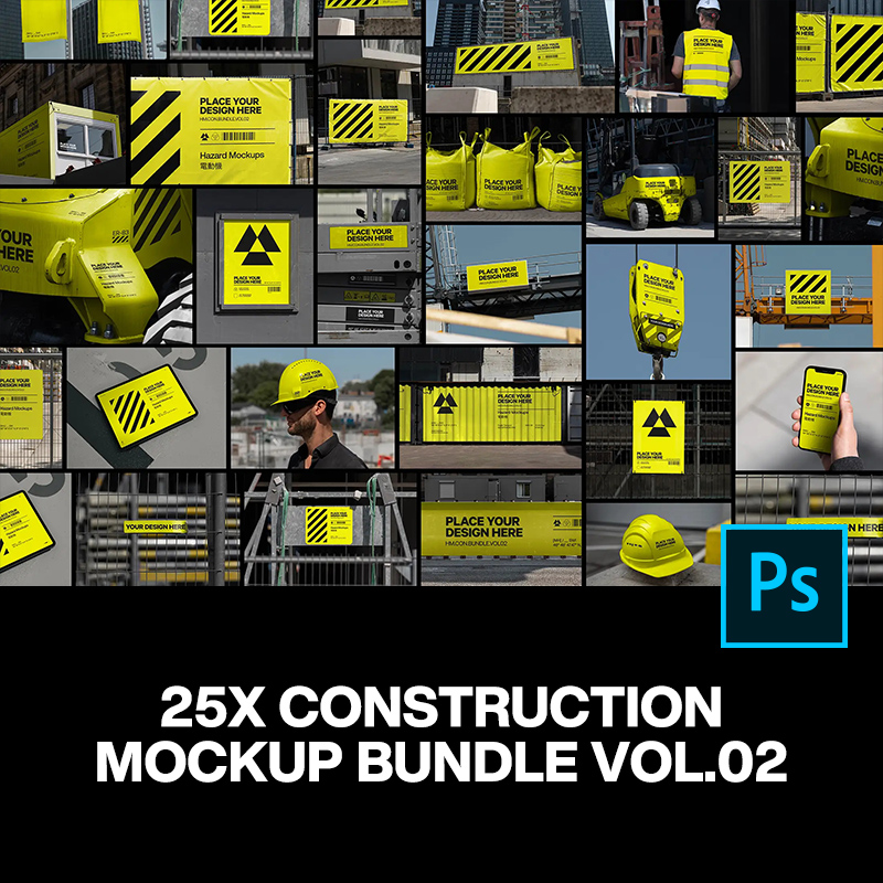 25款施工建筑工地建设工程品牌VI应用设计ps样机素材展示效果图