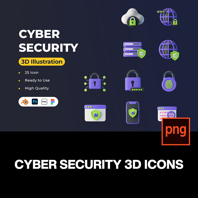 25款3d立体科技网络安全电子数码app应用icon图标png免抠图片素材