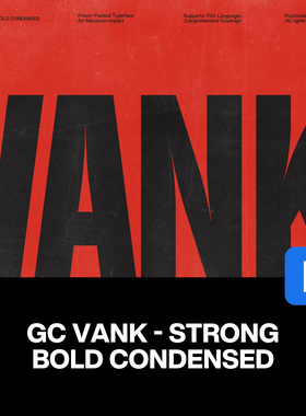Vank现代粗犷压缩粗体字广告海报封面标题无衬线浓缩英文字体包