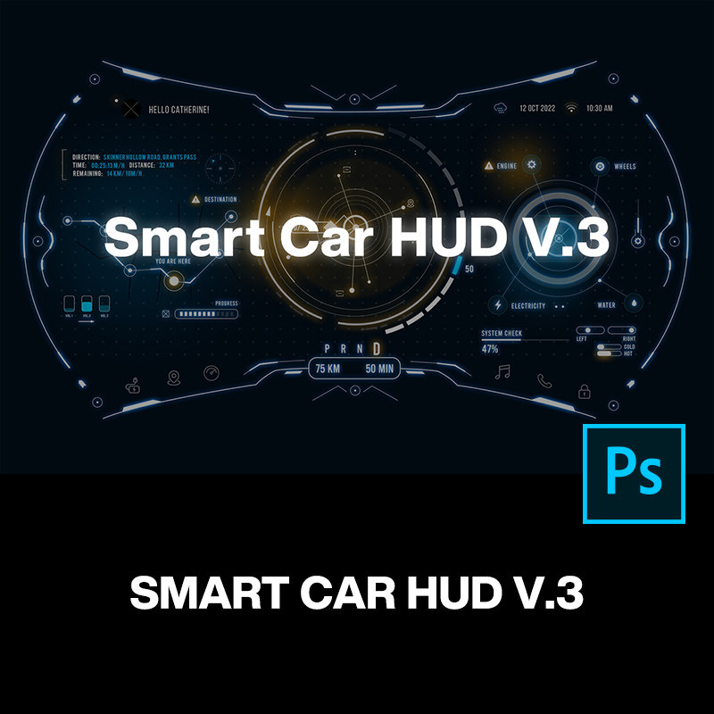 未来科幻新能源智能汽车仪表盘屏幕HUD概念车机UI组件设计模版