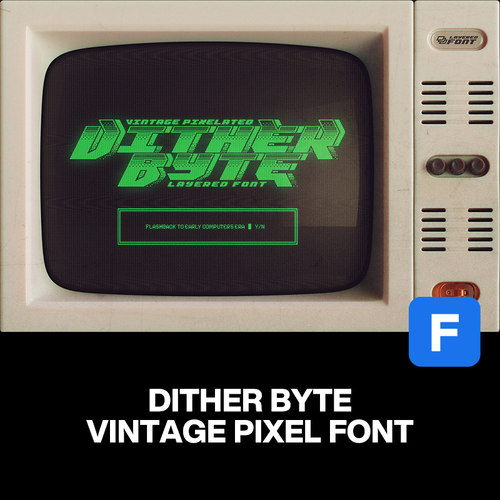 80年代Dither Byte复古怀旧像素8位街机游戏海报标题装饰英文字体