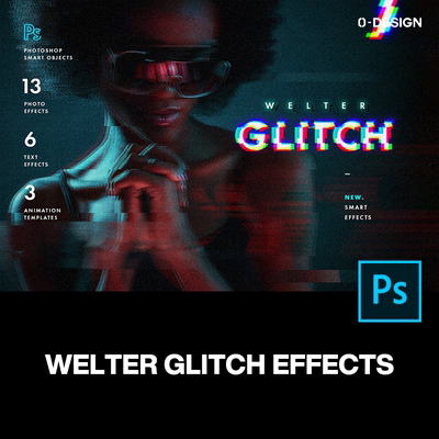 潮流抖音故障风Glitch错位logo海报设计ps样机素材特效生成模板