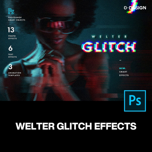 潮流抖音故障风Glitch错位logo海报设计ps样机素材特效生成模板