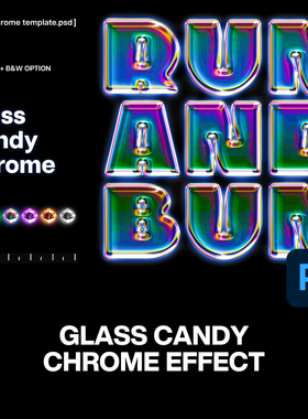 Y2K液态玻璃水晶镀铬金属合金海报标题字体设计PS特效字样机素材