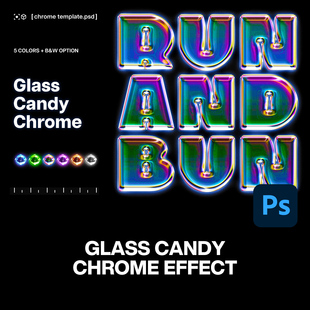 Y2K液态玻璃水晶镀铬金属合金海报标题字体设计PS特效字样机素材