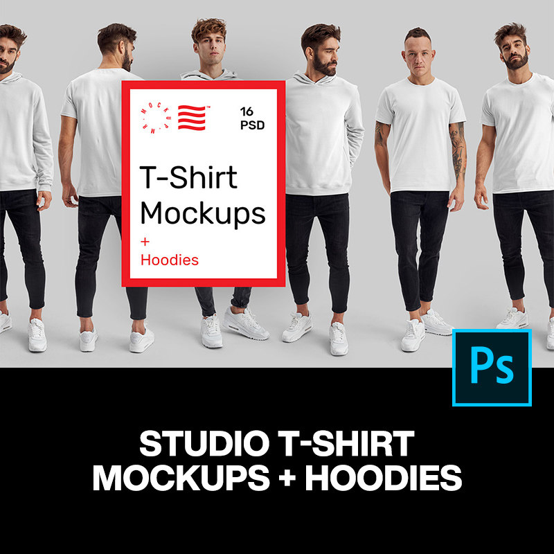 16款男模特上衣短袖T恤连帽卫衣服装设计ps样机素材展示效果图
