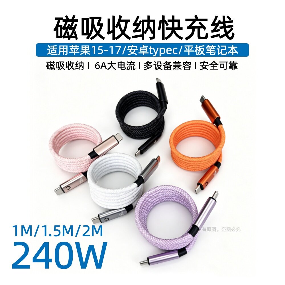 240w磁吸收纳双typec快充数据线