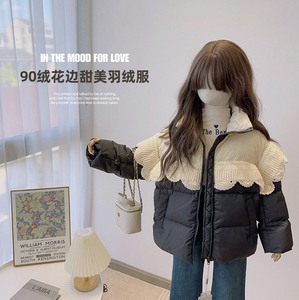 啦芙莱中大童女童2023冬新款韩版甜美花边立领羽绒服90白鸭绒2388