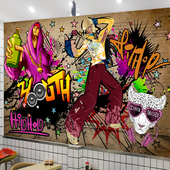 自粘壁纸嘻哈街舞装 饰画酒吧复古音乐街头服饰沙发背景墙涂鸦墙画