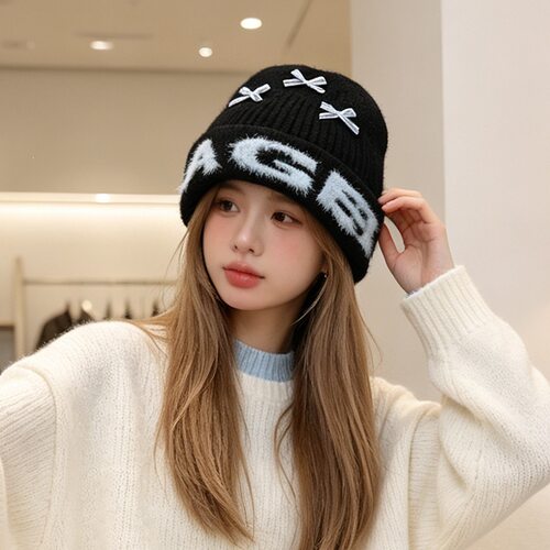 韩版秋冬含羊毛女显脸小针织帽