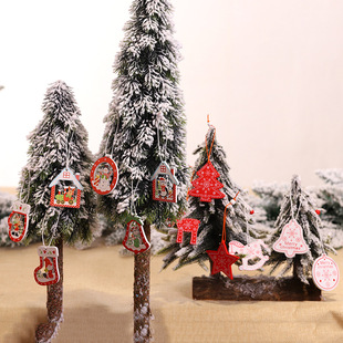 圣诞装 饰品创意圣诞树五角星彩色木质挂饰盒装 圣诞雪花木质小挂件