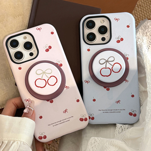 ins樱桃磨砂菲林磁吸支架适用iPhone16promax手机壳苹果15pro防摔13/14全包12蝴蝶结11pm小众magnetic保护套