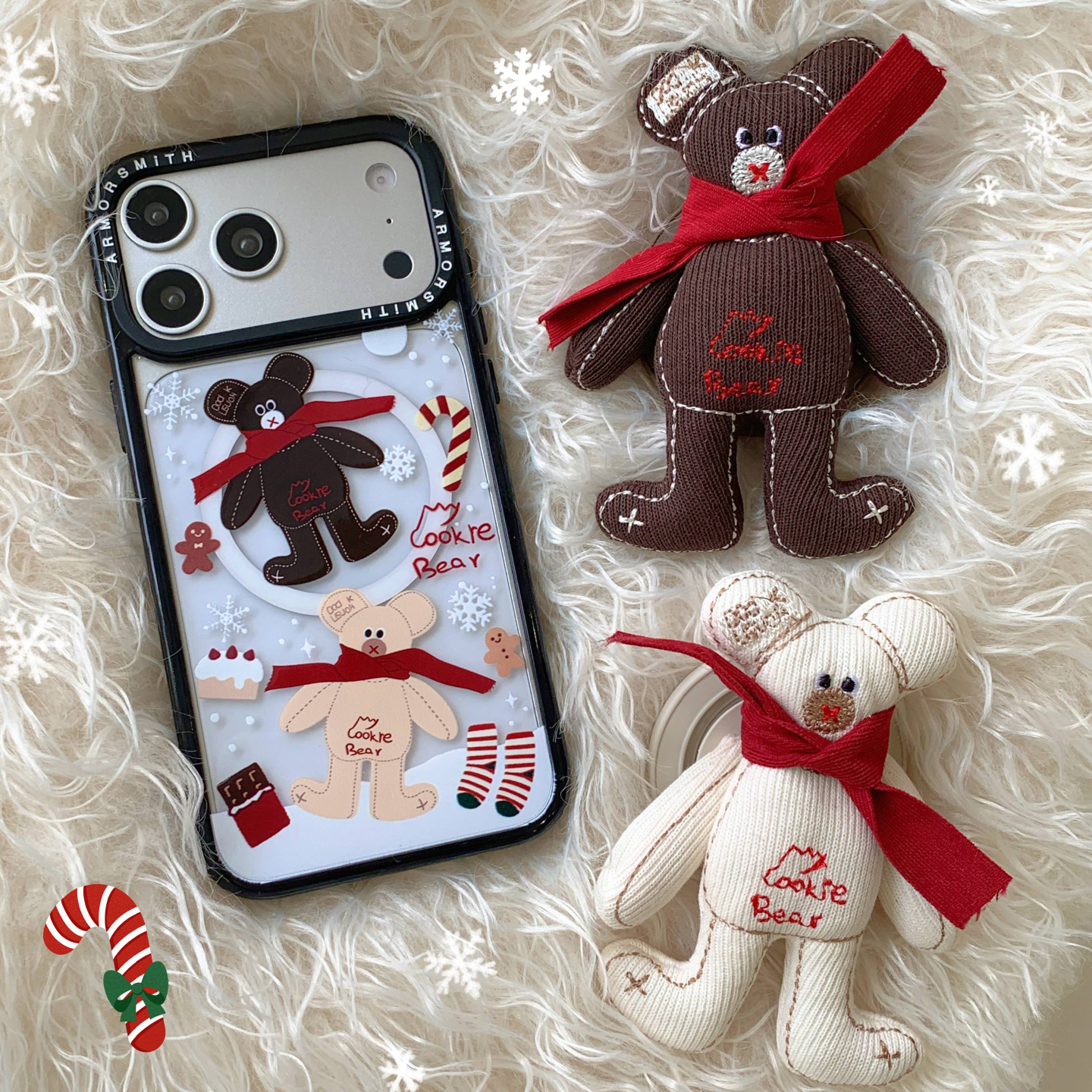 围巾曲奇小熊毛绒磁吸支架适用iPhone17promax手机壳苹果16pro防摔15pm复古13/14高级感17Magsafe保护套可爱