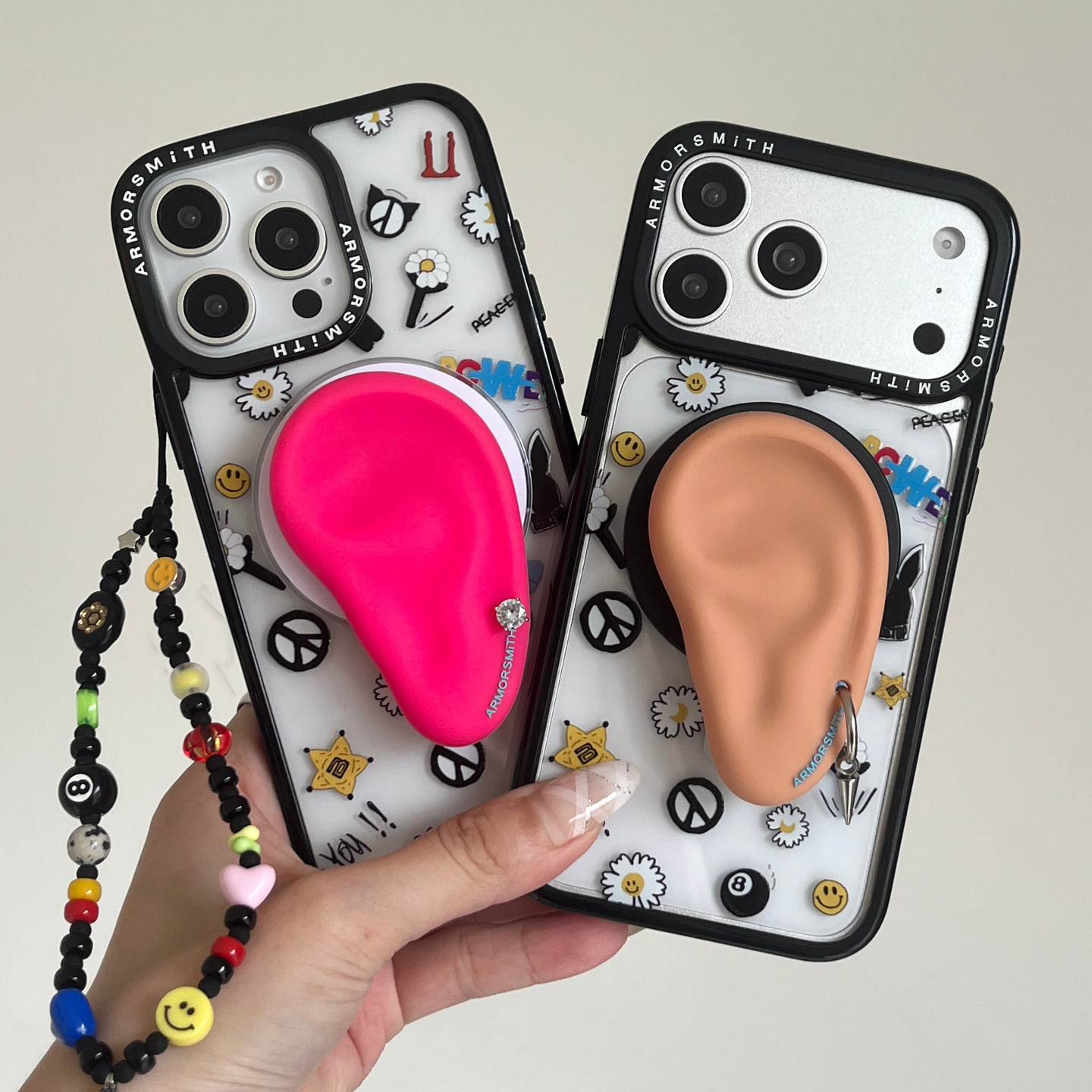 权志龙元素标签磁吸手机壳适用iPhone17promax透明苹果16pro防摔15pm潮流13/14个性plus创意硅胶耳朵磁吸支架