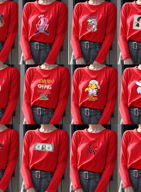 16红色打底衫13初中小学生14上衣10-15岁长袖T恤少女孩春秋衣外穿