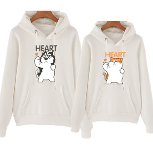 可爱小狼狗卡通墨仙叶柴犬情侣套装卫衣连帽衫大猫比心情人节礼物