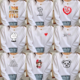 白色字母薄款上衣服女装12初中学生13春装8-15-30岁14女孩长袖t恤