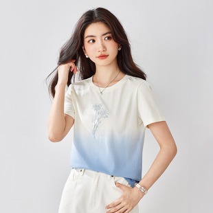 吊染渐变印花短袖 多巴胺独特漂亮上衣正肩体恤 t恤女2025新款 夏季