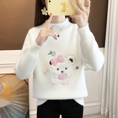 水貂绒圆领毛衣女秋冬新款 中学生少女刺绣加厚内搭保暖打底针织衫