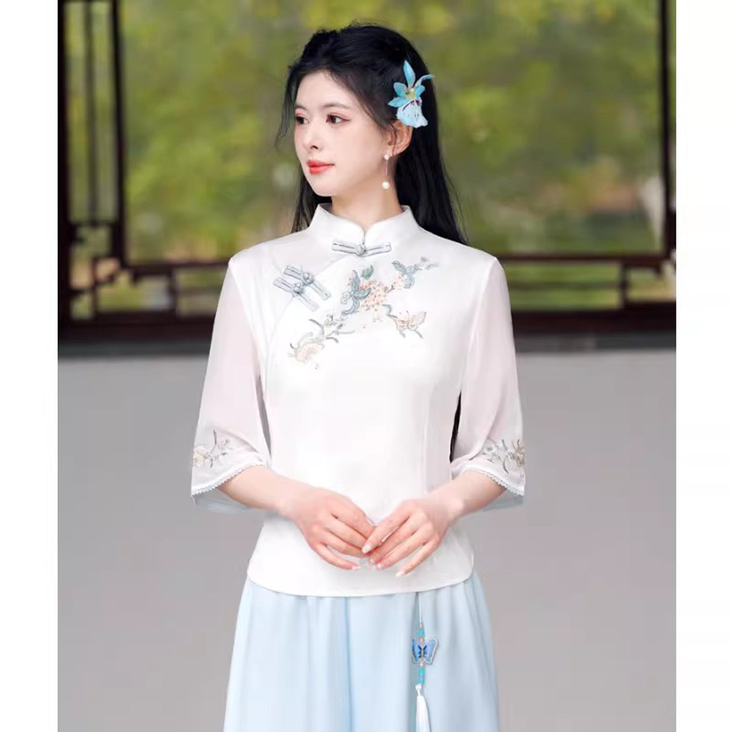 新中式日常汉服套装女款旗袍上衣图片