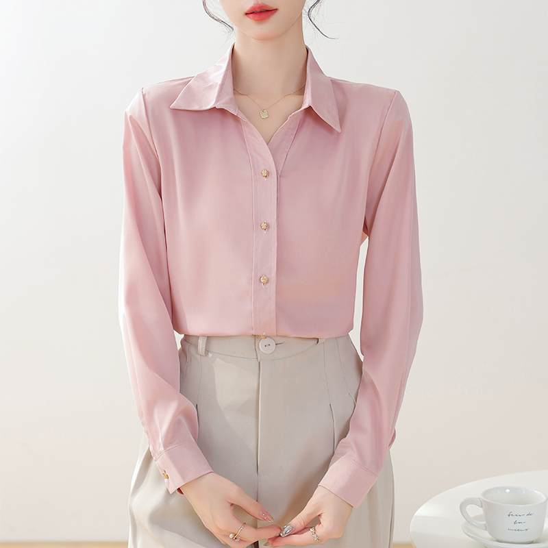 粉色衬衫女长袖春装2025新款教资面试职业正装衬衣高级感轻奢上衣