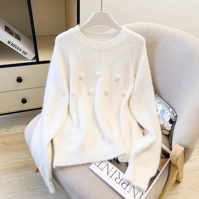 白色毛衣女秋冬立体花朵针织衫