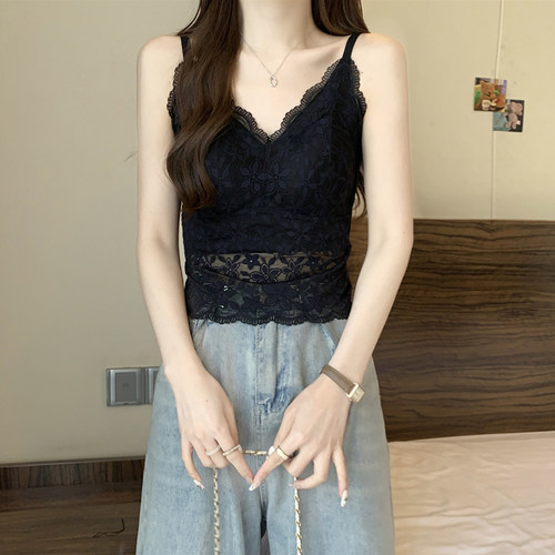 蕾丝吊带背心带胸垫一体美背上衣