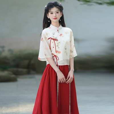 新中式汉服套装女款改良旗袍上衣