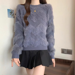 水貂绒毛衣女2026新款冬季加厚毛茸茸针织衫大码胖mm超好看羊绒衫