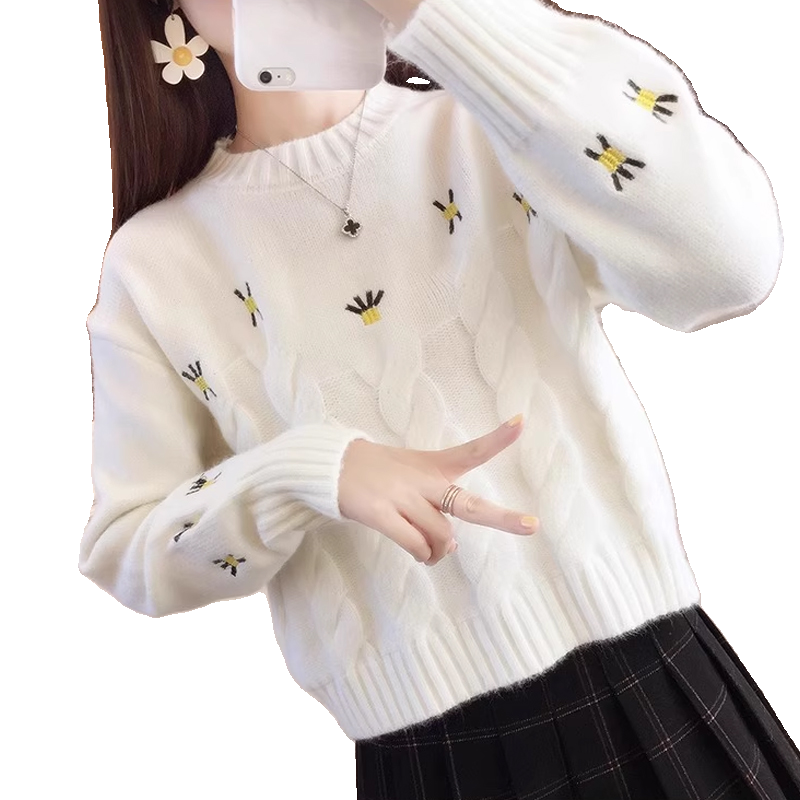 长袖软糯毛衣女针织打底衫绣花