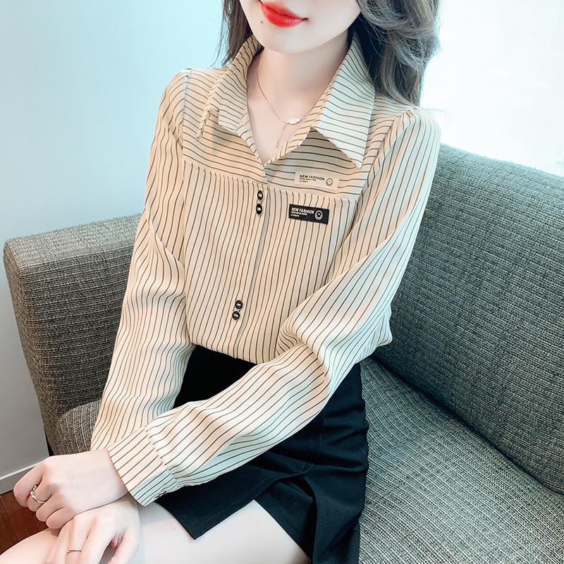 条纹衬衫女早秋独特漂亮长袖上衣