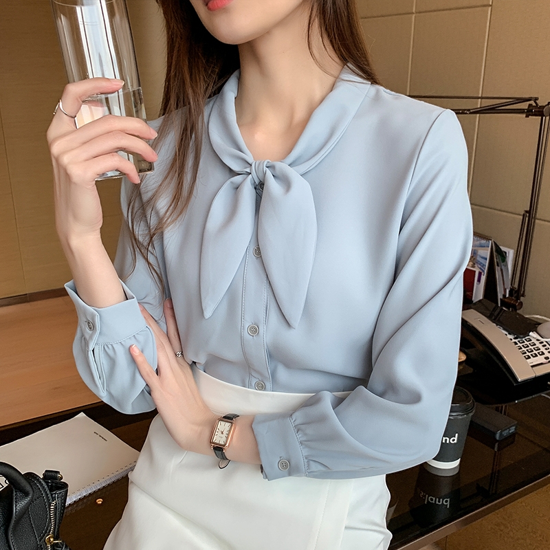 兔耳朵领结雪纺衬衫女长袖2022春装新款温柔风上衣气质职业装衬衣
