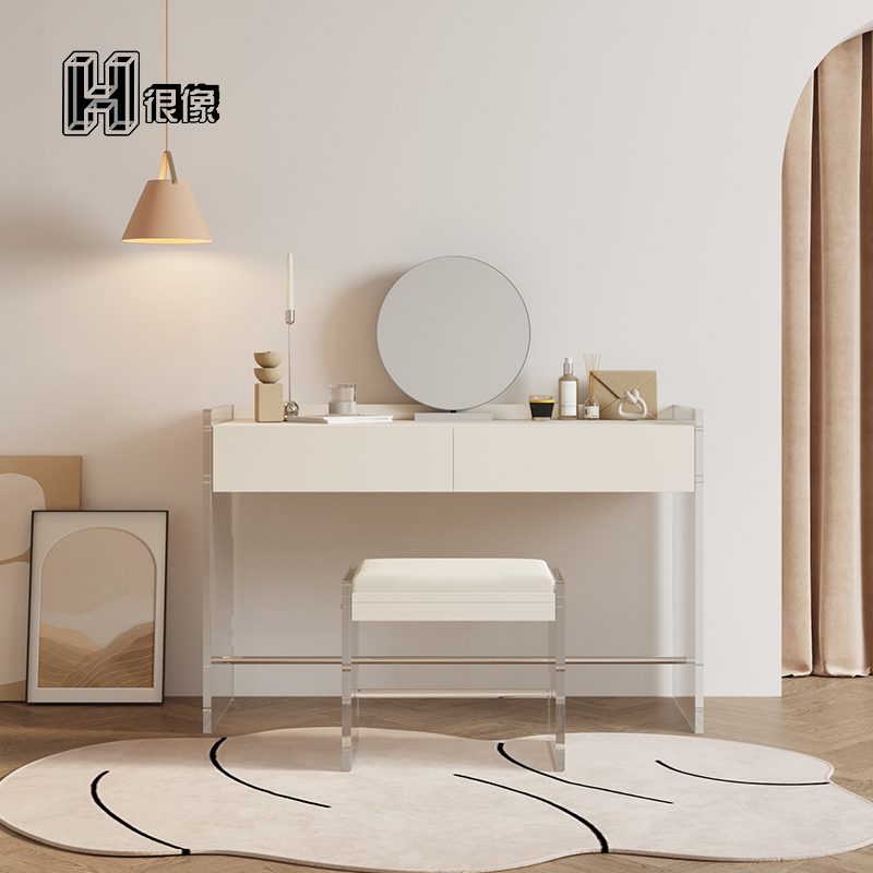 很像similar 亚克力梳妆台卧室小户型透明白色收纳悬浮烤漆化妆桌